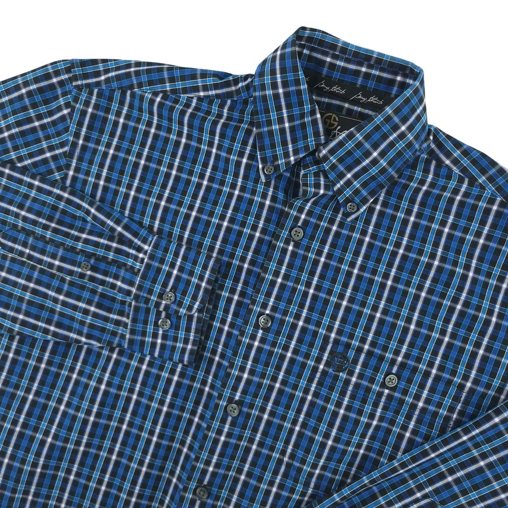 Wrangler George Strait Shirt Mens S/M Blue Plaid Long Sleeve Button Down Western